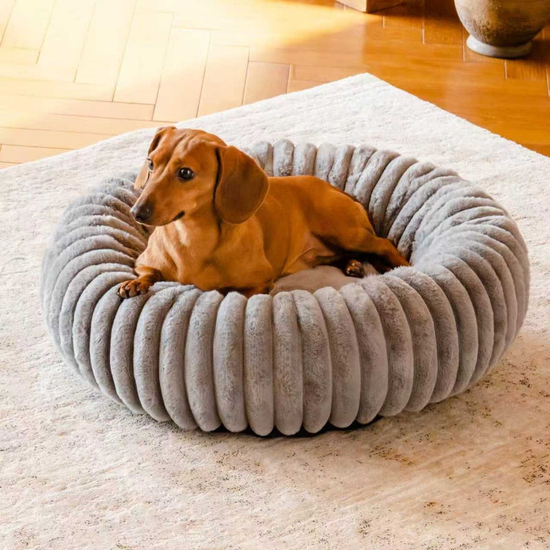 Create a Cozy Haven for Your Furry Friend with Our Plush Vertical Stripe Pet Bed